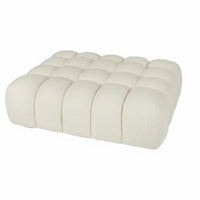 Light Luxury Design Puffy Block Stool Boucle Texture Upholstered Bench Creamy White Ottoman Multi-Functional for Apartment Dwellers, Homeowners, Parents, Bedroom, Entryway, Cloakroom, Living Room