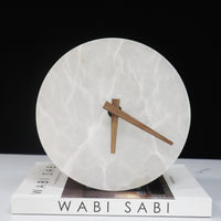Minimalist Luxury Round Creative Marble Clock Ornament for Living Room, Bedroom, TV Cabinet