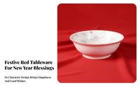 Ceramic Pasta Bowl Set, Red Fu Character, Chinese Design, Festive New Year Tableware, Home Dinnerware, 2025