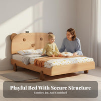 Solid Wood Single Bed Guardrails Wooden Bed with Guardrail Rounded Edges for Young Children, Parents, Bedroom, Small Apartment, Playroom