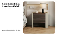 Minimalist Design Walnut Grain Bedside Cabinet Fully Assembled Wooden Bedside Cabinet Multifunctional Modern 2-Drawer Nightstand Wide Tabletop for Apartment Dwellers, Homeowners, Students, Living Room, Hallway