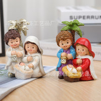 Cartoon Holy Family Nativity Scene Resin Figurine Set, Christmas Decor