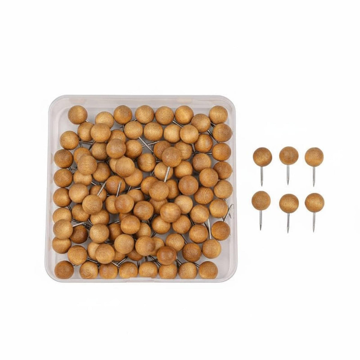 Natural Wood Pushpin Kit Multi-Purpose Decorative Map Tacks With Storage Box