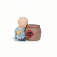 Resin Monk Figurine Chinese Style Little Monk Statue Miniature for Desktop