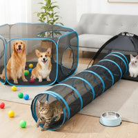 3 Pieces Pet Activity Tunnel Set Portable Mesh Playpen with Tunnel Easy to Fold Tent for Cats, Small Animals, Backyard