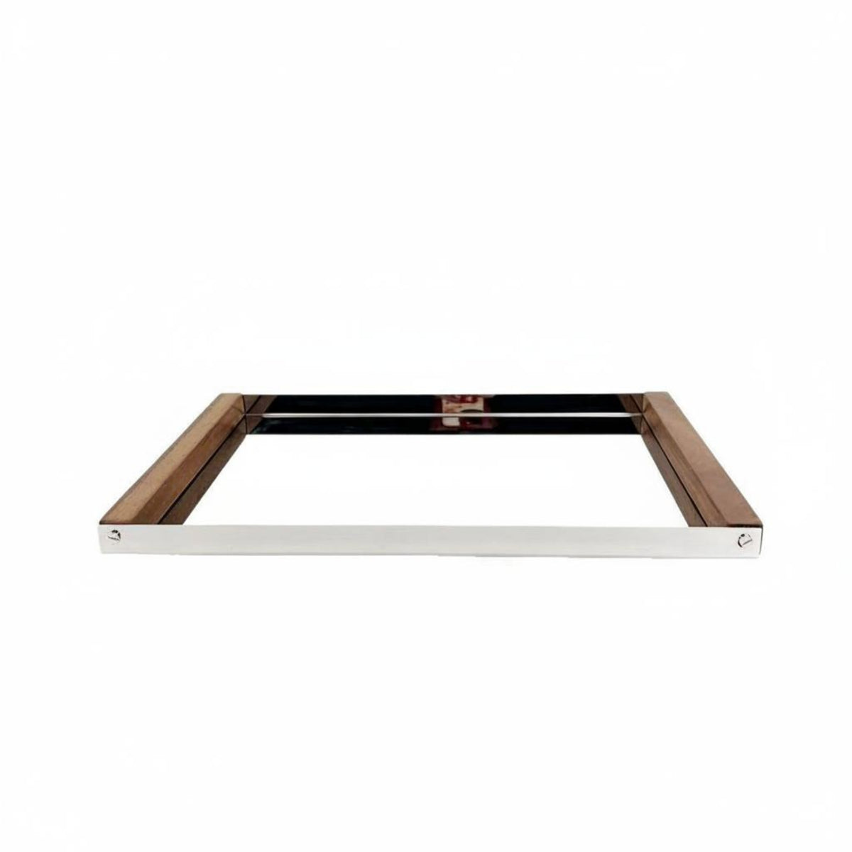 Silver Tray with Wood Handles Easy to Clean Geometric Metal Tray