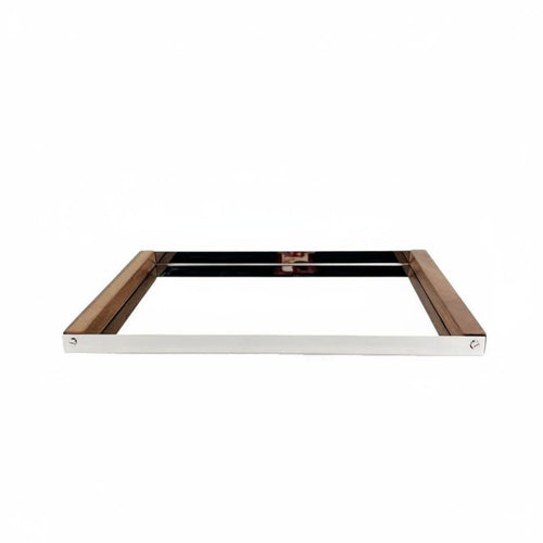 Silver Tray with Wood Handles Easy to Clean Geometric Metal Tray