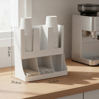 Two-Tier Cup Storage Rack Wall-Mounted Coffee Bar Organizer Freestanding Paper Cup Dispenser Space-Saving for Offices, Cafes, Breakroom, Kitchen Countertop