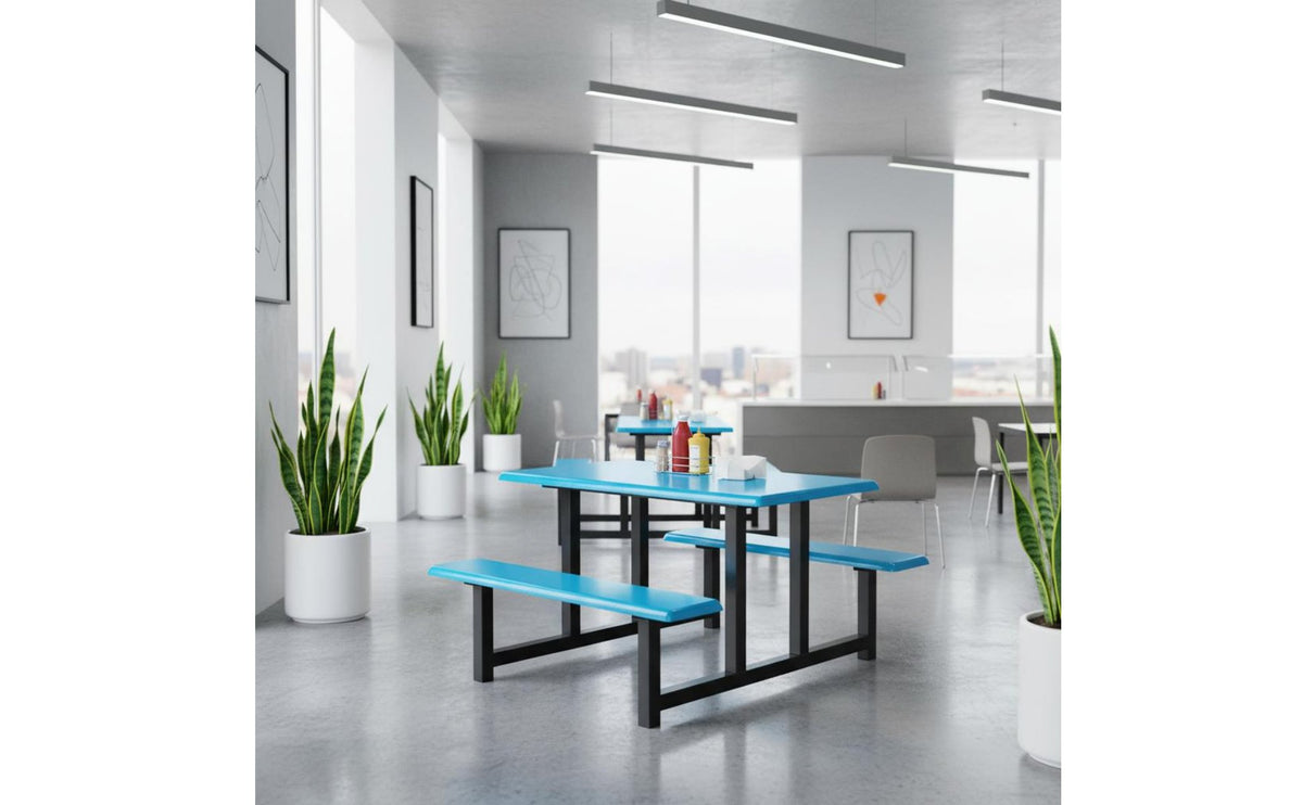 Easy to Clean Stainless Steel Dining Table Bench Single-Piece Heavy Duty Dining Hall Table with Attached Benches Integrated Cafeteria Seating for School, Restaurant