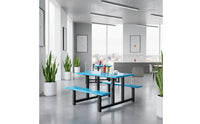Easy to Clean Stainless Steel Dining Table Bench Single-Piece Heavy Duty Dining Hall Table with Attached Benches Integrated Cafeteria Seating for School, Restaurant