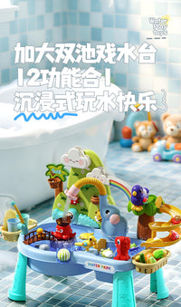 Electric Water Play Table with Dual Pools, Slide, and Dishwasher Toy for Kids