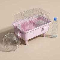Portable Hamster Cage with Handle, 2-Level Square Shape Habitat, Transparent Small Cage for Outdoor Use and Travel, Portable Hamster Habitat