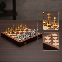 Classic Chess Set with Storage Case Metal Folding Chess Set Retro Chessboard Decorative for Adults, Collectors, Beginners, Home Decor, Office, Tabletop