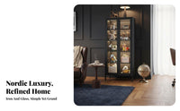 Light Luxury Design Glass Door Bookcase Dust-Proof Metal Glass Door Cabinet High Load Capacity Collectible Display Case Adjustable Shelves for Collectors, Book Lovers, Office Professionals, Living Room, Study, Small Apartment, Bedroom
