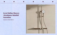 Rainfall Shower System, Brushed Copper Gold Brass, Temperature-Controlled, High Pressure, Wall Mounted, Large Flow, Bathroom Accessory Set