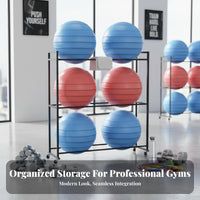 Mobile Fitness Ball Rack Space-Saving Exercise Ball Holder Sturdy Construction Multi-Tier Fitness Rack 360° Swivel Wheels