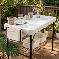 Folding Fish Cleaning Table Wire Rack Fish Cleaning Table Open Storage Shelf Outdoor Utility
