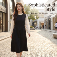 Plus Size Dresses for Curvy Women with Ruffle Layered Design, Midi Dress with Round Neck for Office Wear and Weddings