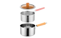 Easy to Clean Frying Pot with Wooden Handle Comfortable Grip Stainless Steel Frying Pot Compact Saucepan Deep for Daily Cooking