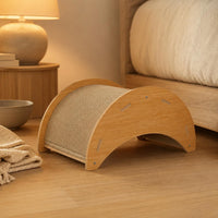 Feline Scratcher Bed Corrugated Rocking Feline Bed Curved Wood for Rest, Play
