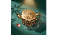 Hexagonal Teapot Curved Spout Brass Teapot Rounded Handle Decorative Tea Kettle for Indoor Display