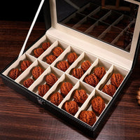 Black PU Leather Walnut Display Box with Transparent Lid, Dustproof, for Collectibles