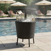 Rattan Ice Container Table Easy Clean Black Drink Cooler Table Large Capacity