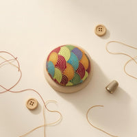 Fabric-covered Pincushion Woven Top Wooden Padded Base Half-round Compact Design Sewing Organizer Soft Feel Suitable for Hand Sewing Craft Room