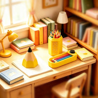 Dollhouse娃娃屋迷你仿真彩色铅笔收纳桶模型 微缩铅笔筒摆件道具