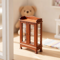 Dollhouse Cabinet with Glass Doors Freestanding Miniature Display Cabinet Realistic Miniature Furniture Display Shelf for Miniaturists, Diorama