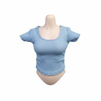 Stretchy Women's Figure T-Shirt Short Sleeve Female Action Figure Shirt Curved Hem Fitted Doll Top Visible Stitching