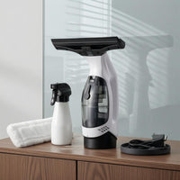 Transparent Tank Electric Window Cleaner Microfiber Cloth Window Vacuum Squeegee Rubber Blade Glass Cleaning Kit Curved Handle