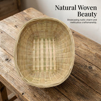 Handwoven Bamboo Storage Basket, Oval Organizer Basket, Pastoral Woven Basket, Laundry Basket, Home Organization Basket, 25cm Long