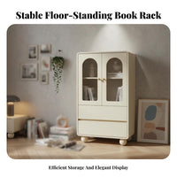 Tall Cabinet with Transparent Doors sturdy Wood Legs for Study, Bedroom, Renters