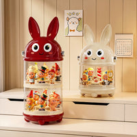 Cartoon Rabbit Rotating Display Box for Blind Boxes, Transparent Dustproof with Lid, Double Layer