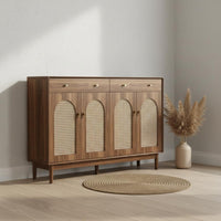 Rattan Footwear Storage Unit Retro Wooden Design Storage Cabinet with Drawers Large Capacity Entryway Shoe Storage Bench for Hallway, Living Room