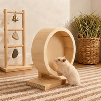 Silent Hamster Wheel with Cork Surface, Solid Wood Running Drum, Stable Wooden Hamster Wheel for Gerbils Mice Exercise Habitat Base