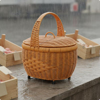 Lidded Picnic Basket Woven Design Wicker Picnic Basket Breathable