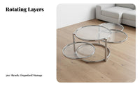 2-Tier rotating Coffee Table Minimalist aesthetic Household Furniture Glass Top Round Shape Design for Adults