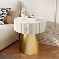 Round Drawer End Table Minimalist Design Nightstand Space-Saving for Home Office