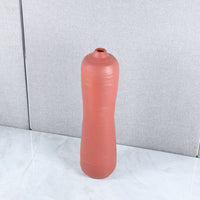 Nordic Style Bean Paste Pink Textured Ribbed Floor Ceramic Vase for Living Room and Entryway, Dried Flower Arrangement, Soft Decoration