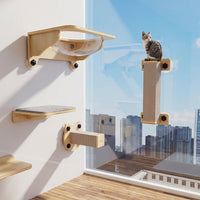 Cat Window Perch and Hammock, Solid Wood Bed with Suction Cups, Space Saving Furniture for Indoor Pet, Window Mounted Balcony Resting Shelf