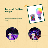 RGB LED Bulb, 16 Colors, Dimmable, E27 Remote, Mood Light