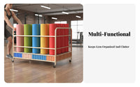 Large Capacity Exercise Mat Storage Rack Heavy Duty Foam Roller Holder Space-Saving Multi-Tier Exercise Mat Stand Modern Design for Gym Owners