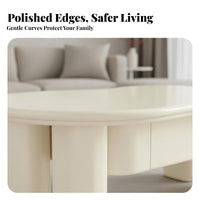 Cumulus-formShaped Low Table Cream Aesthetic Curvy Table with Sphere Legs Rounded Corners Round Perimeter Design for Parents