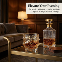 Crystal Whisky Glass for Home Bar, Old Fashioned Glasses Light Luxury Retro, Whisky Tumbler Geometric Pattern, Gold Rimmed Brandy Glasses