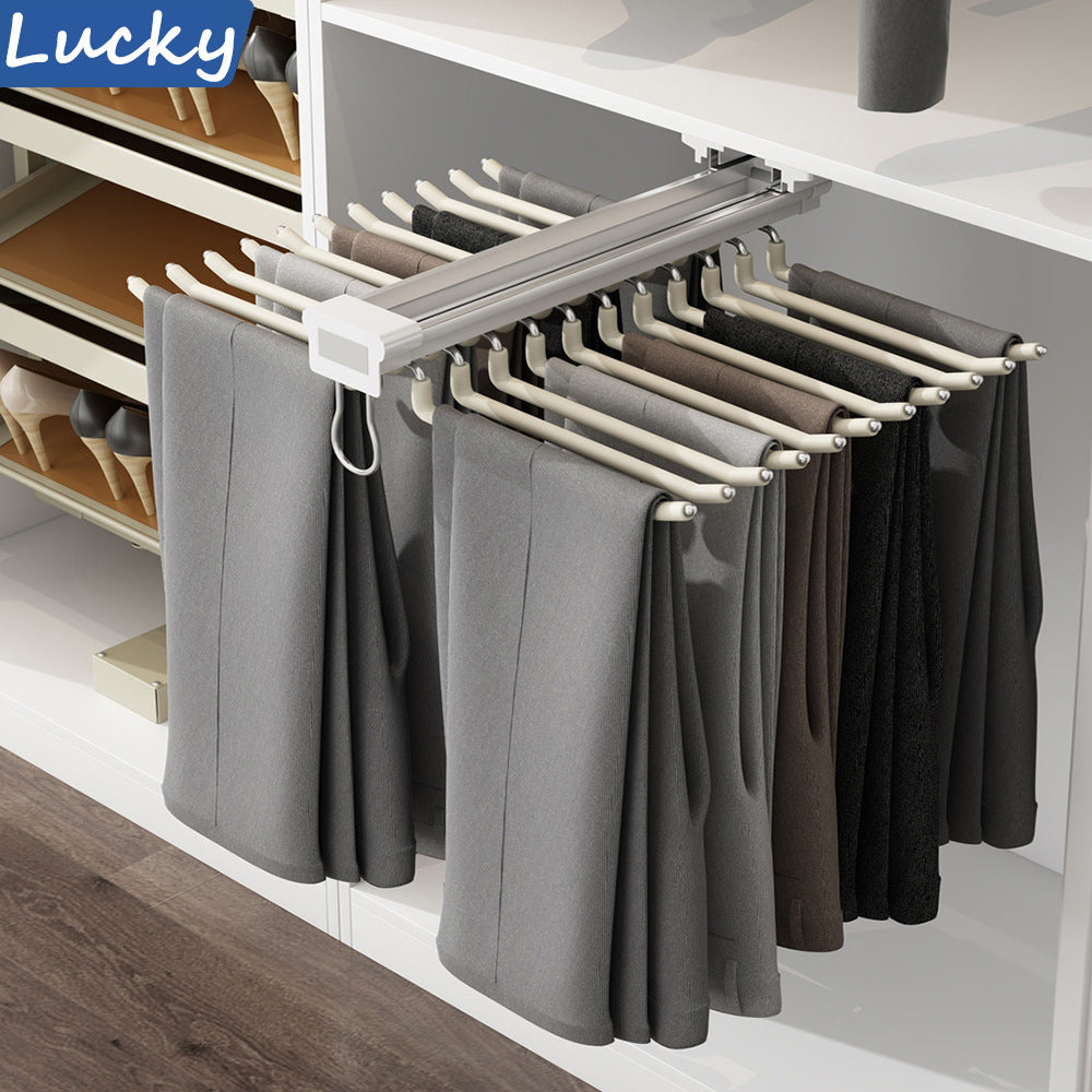 Top-Mounted Double Row Damping Pull-Out Expandable Trouser Rack for Wardrobe