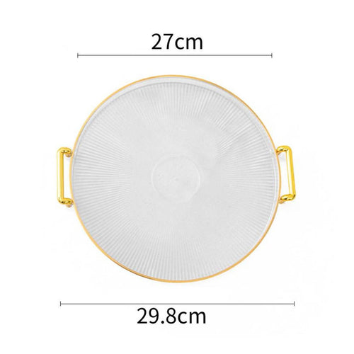 Round Serving Tray Light Luxury Gold Rim Tray Easy to Carry for Hotel, Tea Table