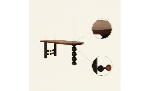 Rounded Dining Table with Sculptural Base Modern Wood Grain Dining Table Space-Saving Writing Desk Multifunctional for Living Room, Apartment, Small Areas