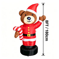 1.8m Christmas Inflatable Bear with Santa and Candy Cane, US Plug